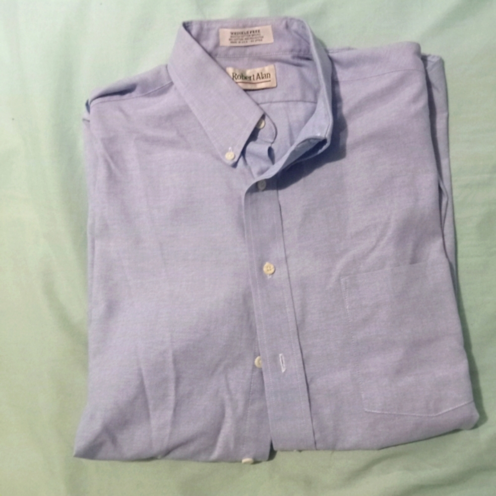 💙 NWOT Men's Baby Blue Robert Alan Buttonup 40 Short Sleeved Lightweight Office